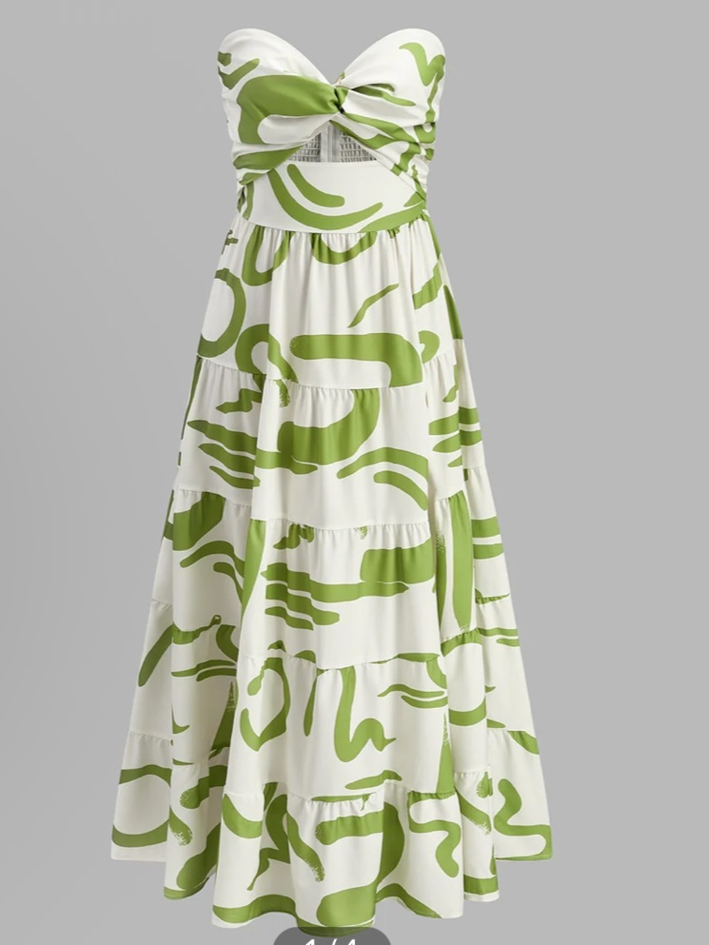 Commense White Strapless Midi Dress with Green Abstract Print